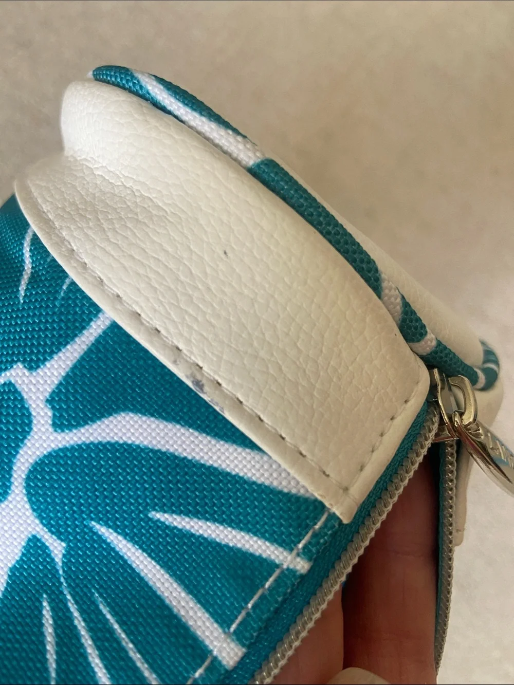 Lancôme Teal and White Floral Tubular Zip Pouch. New, Never used.